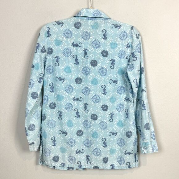 Sigrid Olsen Linen Button Up Blue Seahorse Shirt XS - Picture 4 of 9